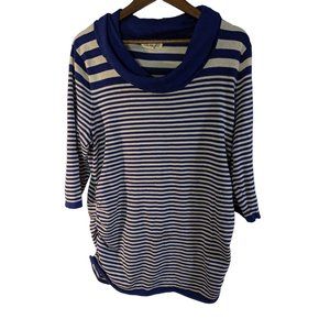 Pink Rose Cowl Neck Striped Navy and White Sweater with Ruching Women's sz 2X